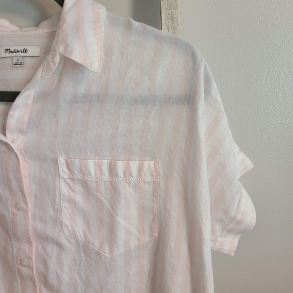 Madewell small pink white stripe button down front knot dolman sleeve top - Picture 4 of 6